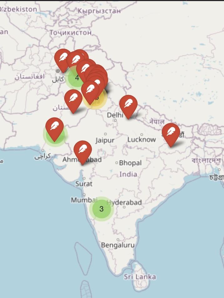 A map of South Asia with different pins showing the location of Gulistan manuscripts and commentaries