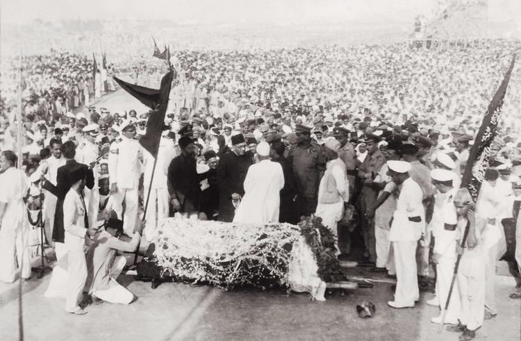 A scene from the funeral ceremony of Muhammad Ali Jinnah (d. 1948)